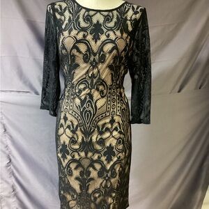 Adrianna Papell Black Lace Long Sleeve Dress